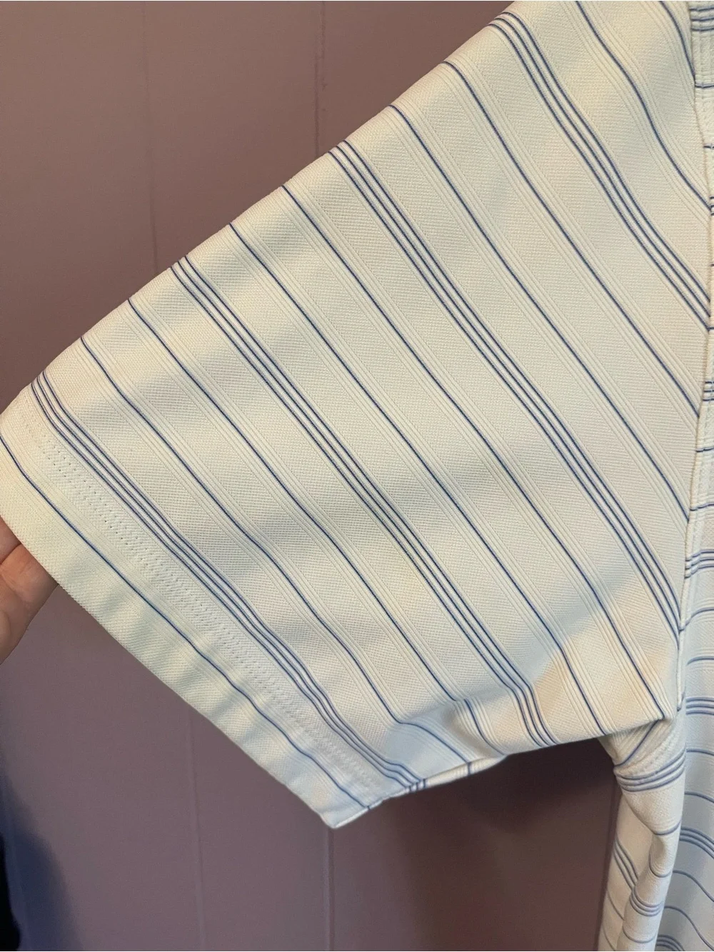 Nike Men’s Cream Polo with Thin Light Blue Stripes